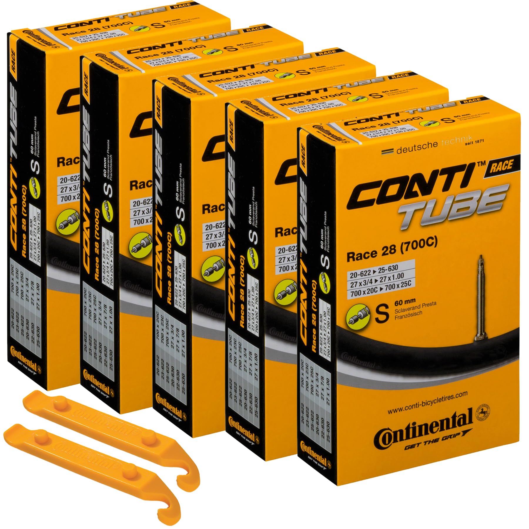 Continental Bicycle Tubes Race 28 700X20-25 S60 Presta Valve 60Mm Bike Tube Super Value Bundle (Pack Of 5 Conti Tubes & 2 Conti 