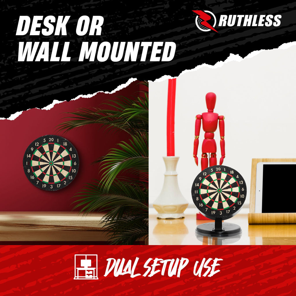Ruthless Mini Dart Board Set  Miniature Desk Top Darts And Dart Board Set For Home And Office Includes A Set Of Mini Steel Tip D