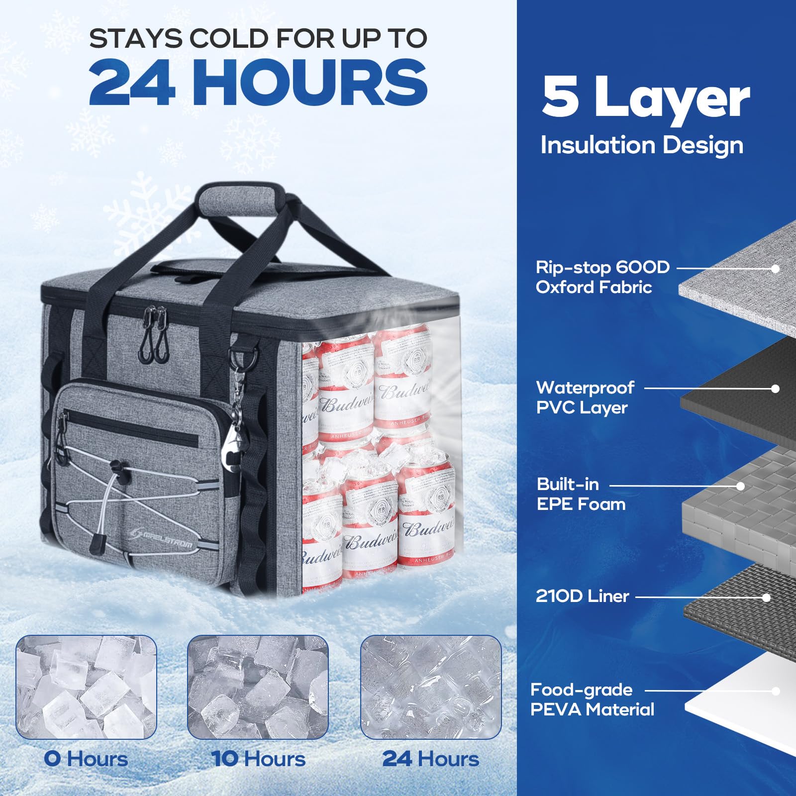 Maelstrom Soft Sided Cooler Bag, 30 Can Collapsible Insulated Ice Chest With Quick Access Flip-Top Lid, Large Leakproof Camping