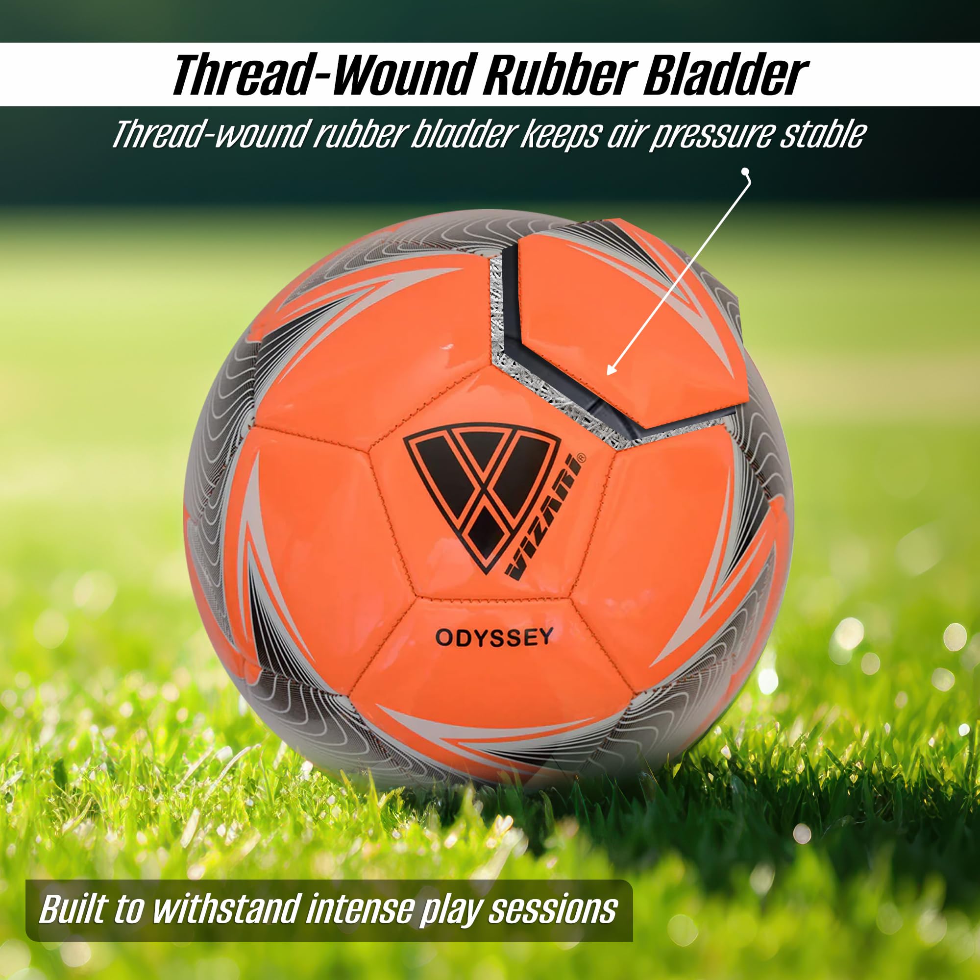 Vizari Soccer Ball For Kids & Youth - Durable Synthetic Leather & Thread-Wound Rubber Bladder - Vibrant Eye-Catching Design Perf