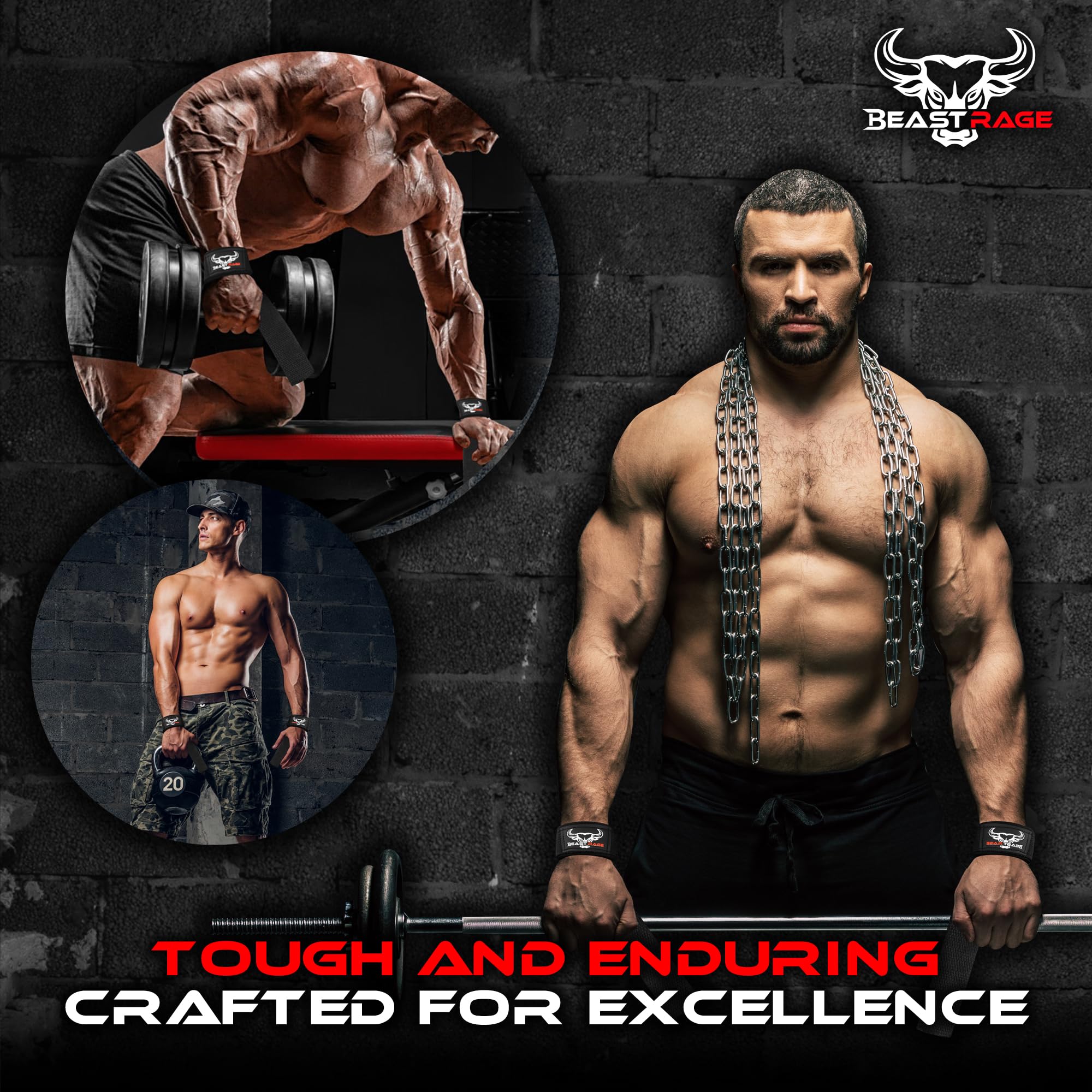 Beast Rage Lifting Straps For Weightlifting, Weight Lifting Straps Gym Power Workouts Lifting Wrist Straps Padded Cotton Men Wom