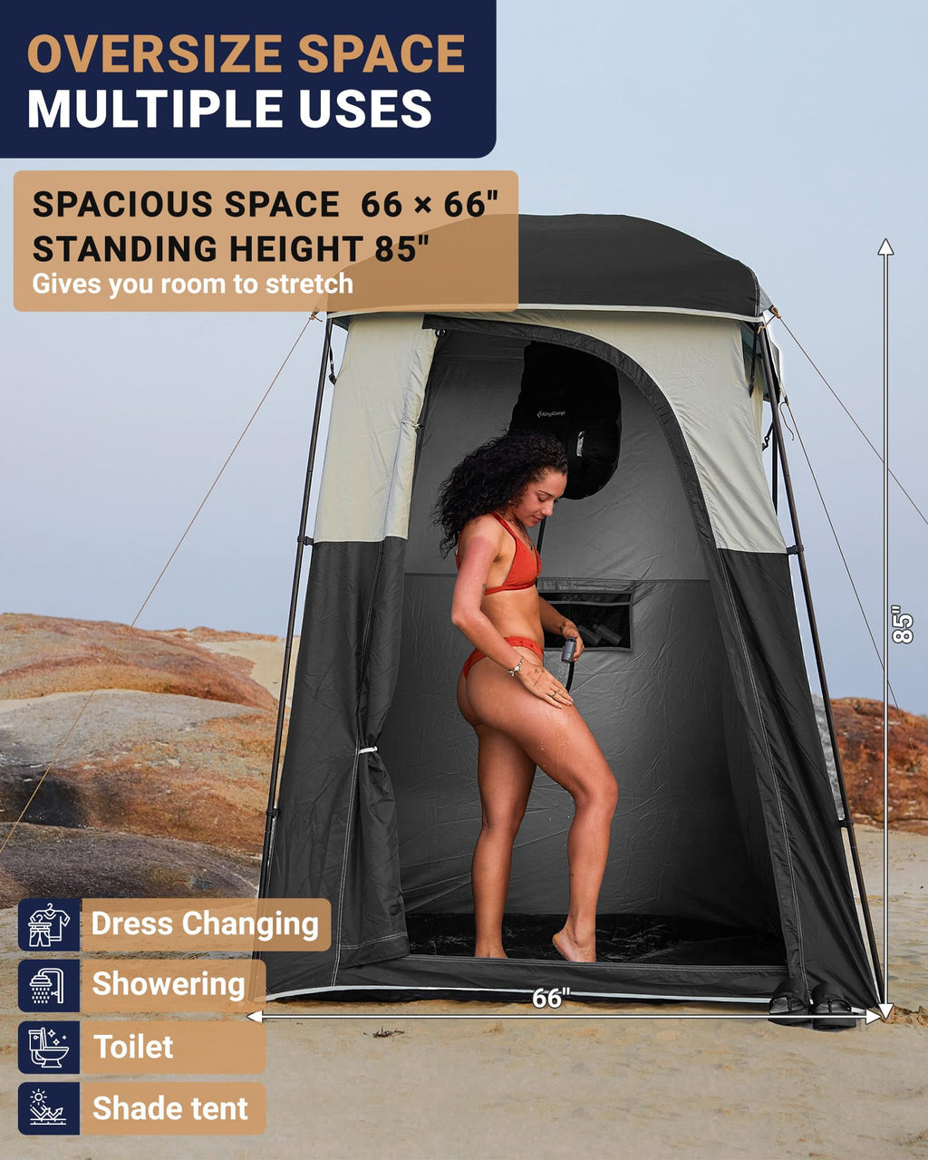 Kingcamp Camping Shower Tent, Portable Outdoor Privacy Toilet & Changing Tent Windproof & Waterproof Easy Setup 1 Or 2 Room Shel
