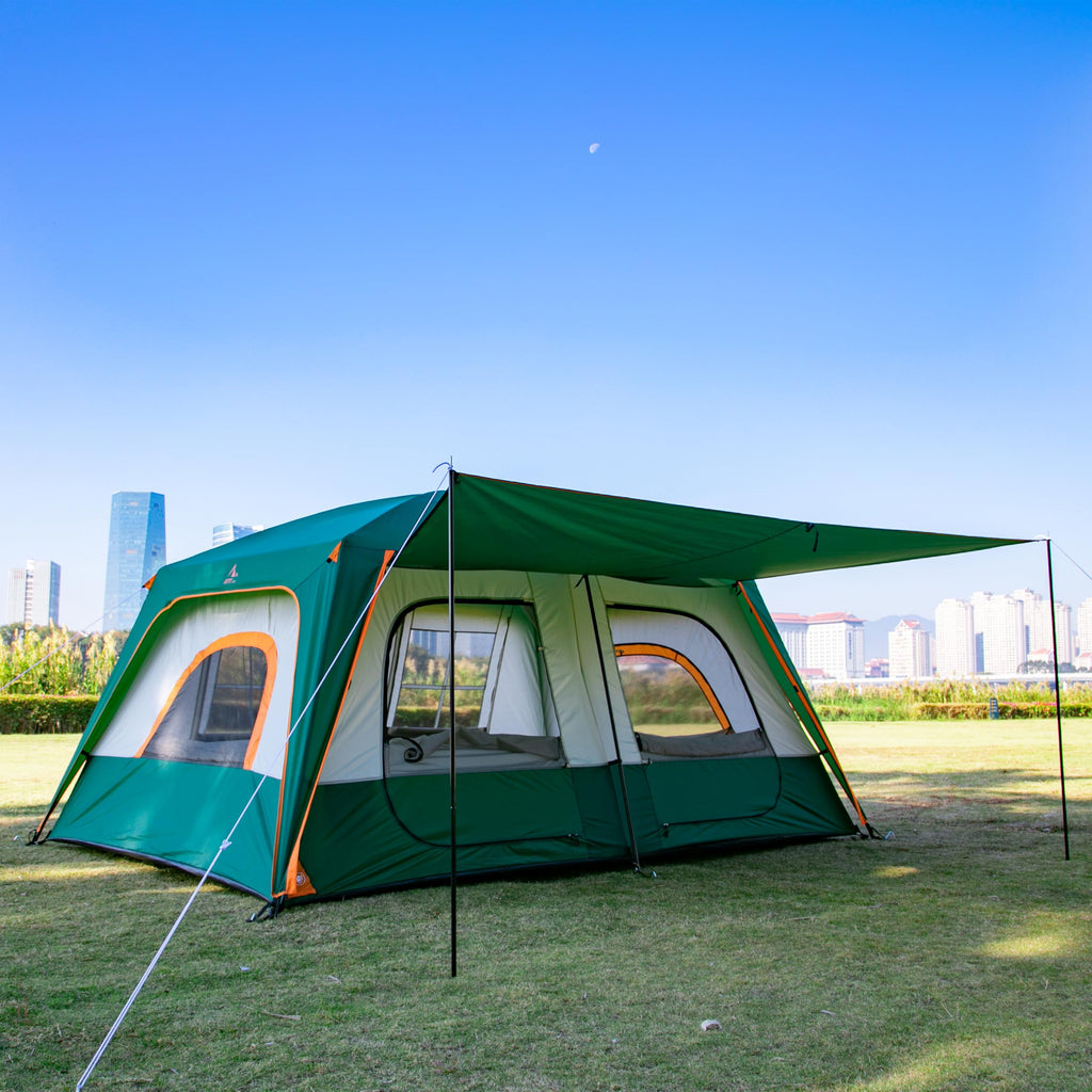 Ktt Extra Large Tent 8-10 Person,Family Cabin Tents,2 Rooms,3 Doors And 3 Windows With Mesh,Straight Wall,Waterproof,Double Laye
