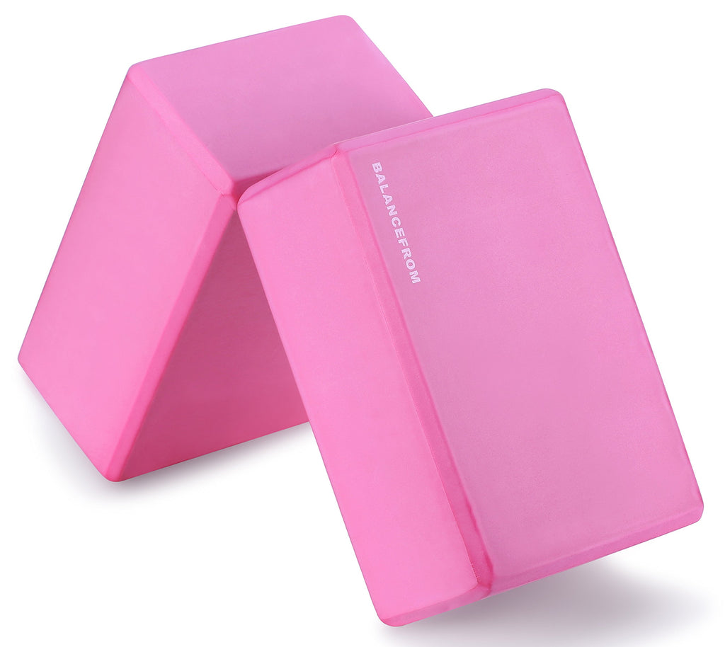 Fitvids Set of 2 High Density Yoga Blocks, 9x6x4 Each, Pair (Pink)