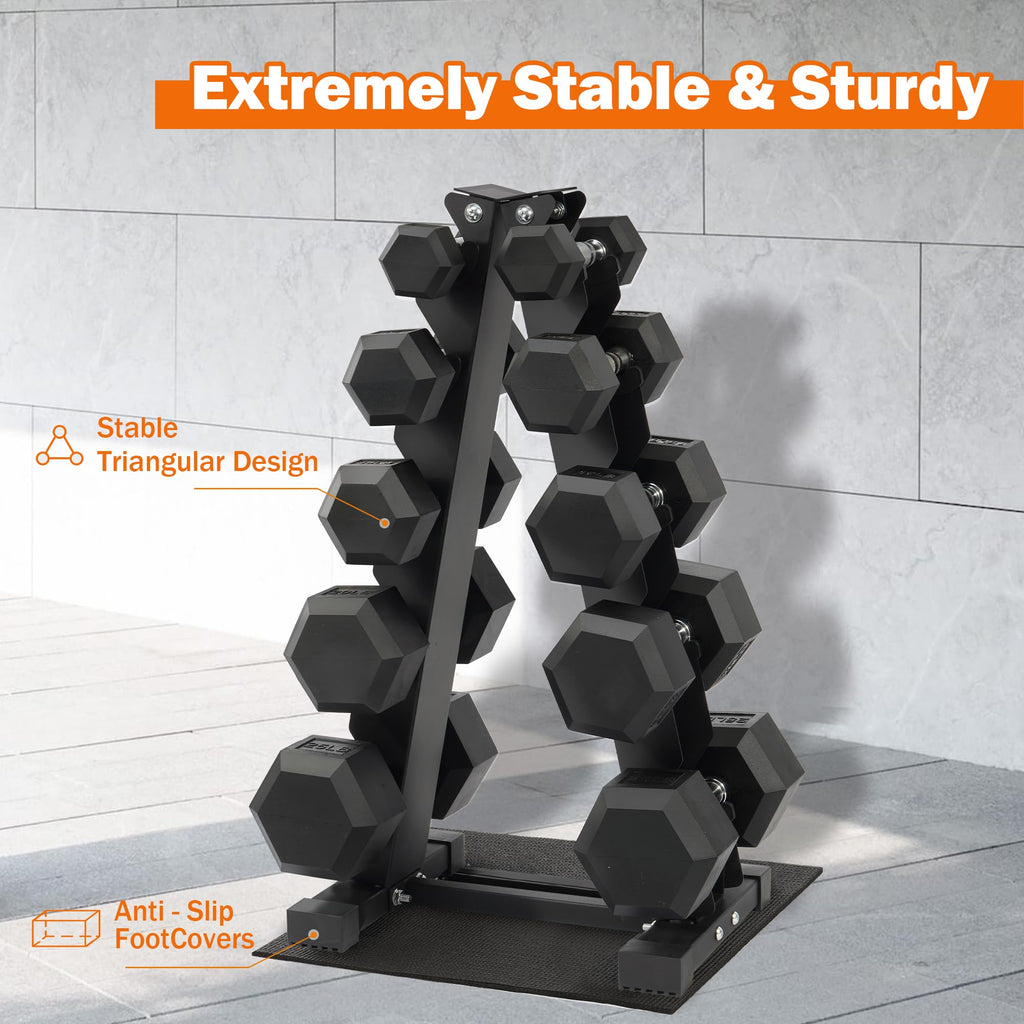 Fitvids Dumbbell Set with Rack  Dumbbell + A-Rack: 150LBS Set  Black