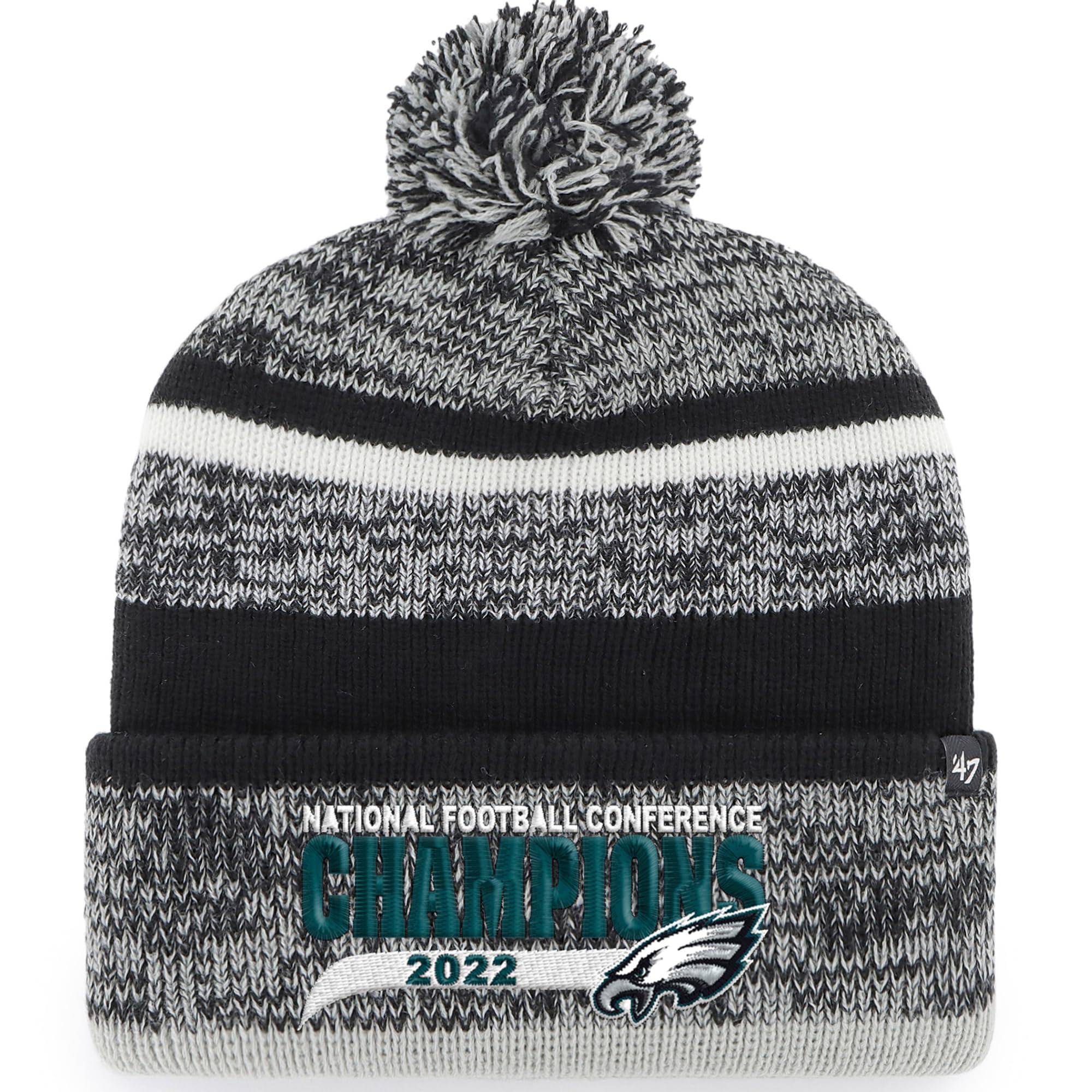 47 Men'S Black Philadelphia Eagles 2022 Nfc Champions Northward Cuffed Pom Knit Hat