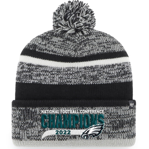 47 Men'S Black Philadelphia Eagles 2022 Nfc Champions Northward Cuffed Pom Knit Hat
