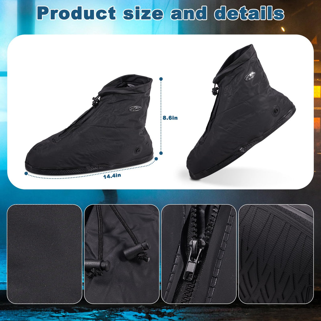 Wfarh Shoe Covers With Zipper, Waterproof Hard Sole Version Shoe Covers For Rain, Reusable Silicone Non Slip Shoe Covers Outdoor