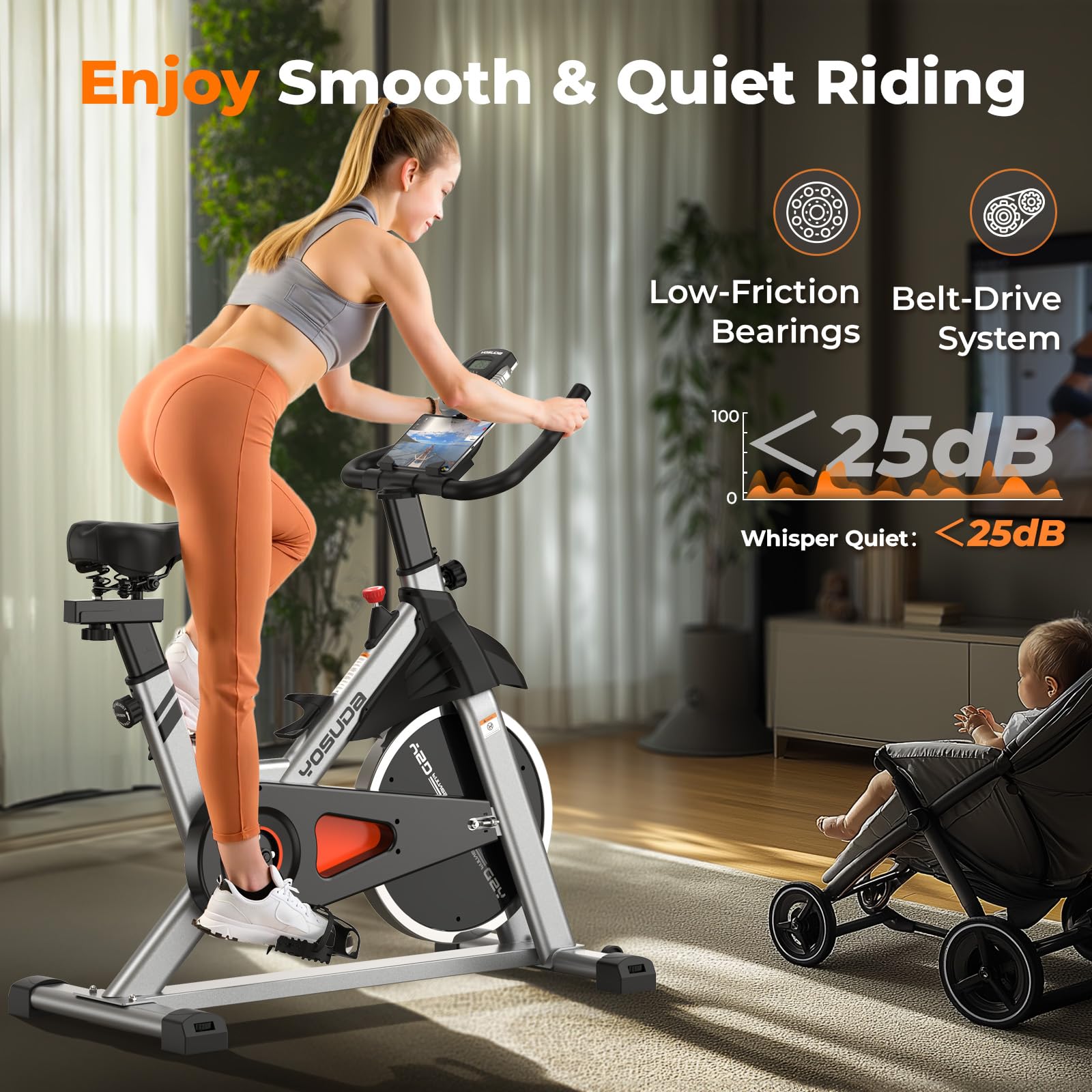 Yosuda Indoor Cycling Bike Stationary - Cycle Bike With Ipad Mount ?Comfortable Seat Cushion (Gray)