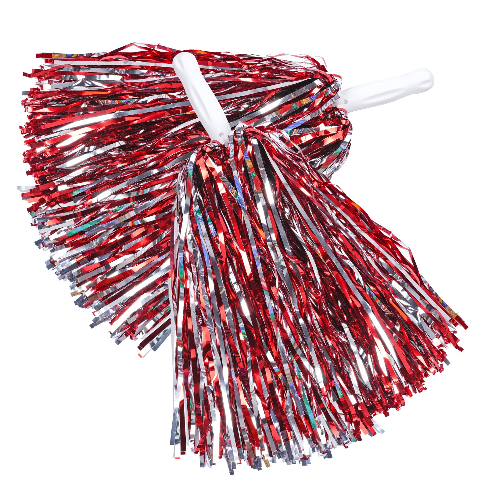 Baotongle 12 Pcs Cheerleading Squad Spirited Fun Poms Pompoms Cheer Costume Accessory For Party Dance Sports (Red Slivery)