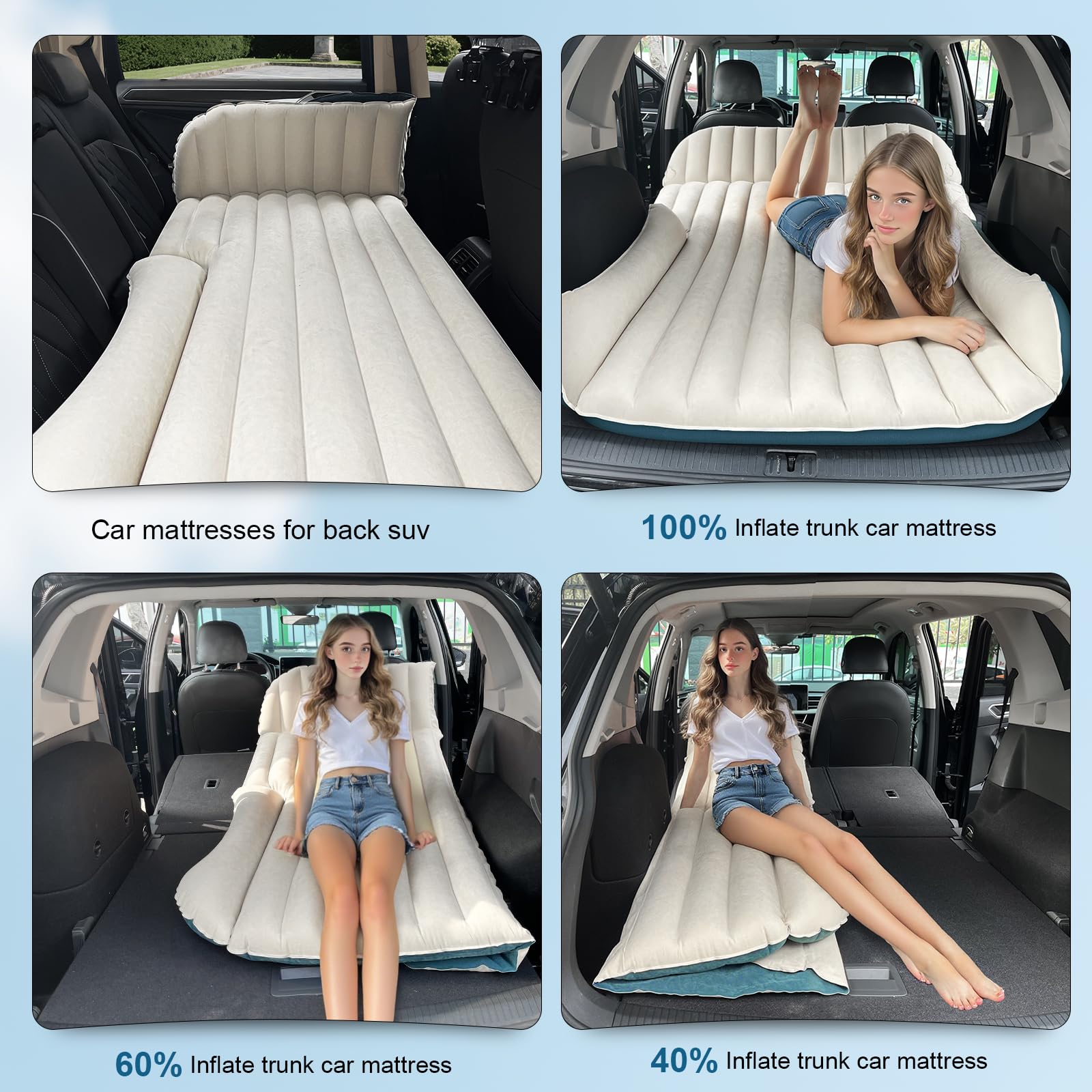 Ciremiv Double-Sided-Thick Flocked Suv Air Mattress Built-In Pillow With Pump Car Mattress | Leakproof Comfortable Durable Car A