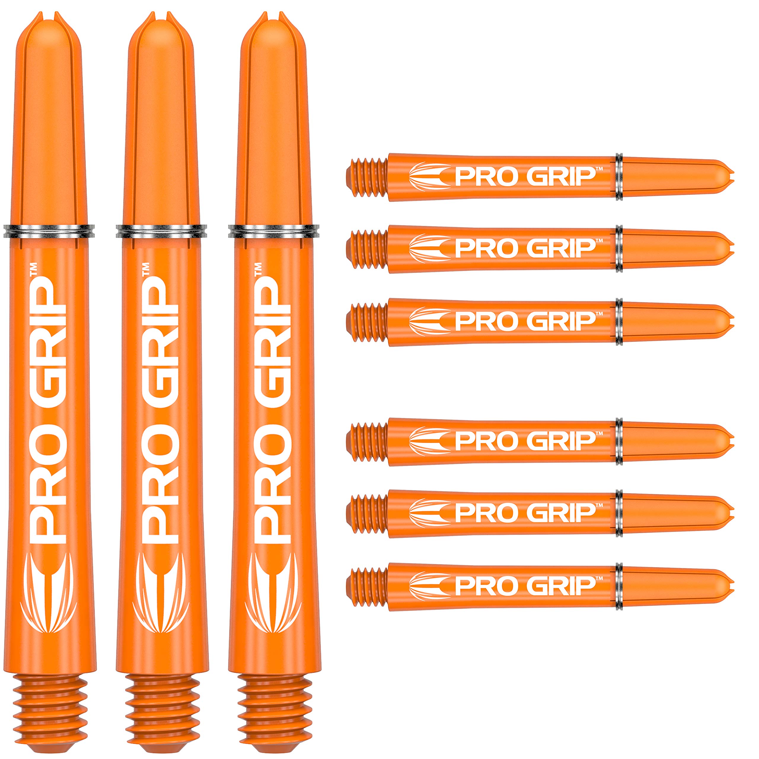 Target Darts Pro Grip Shafts - Set of 9 | Orange, Medium-48mm | Dart Stems, Professional Darts Accessories, 2BA Shaft Multipack 