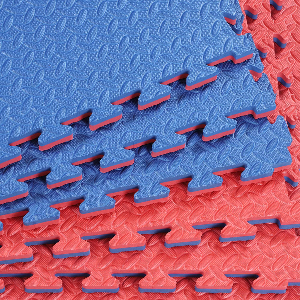 Xspec 1 Extra Thick 48 Sq Ft Reversible Eva Gym Foam Floor Mat Tiles (24 X 24), Steel Pattern, 12 Pcs, Blue  Red