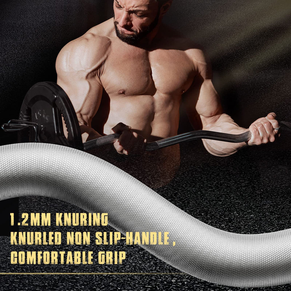 Holleyweb Olympic Barbell Curl Bar Ez Bar Strength Training Bar Threaded Chrome Barbell Bar For Weightlifting, Hip Thrusts, Squa