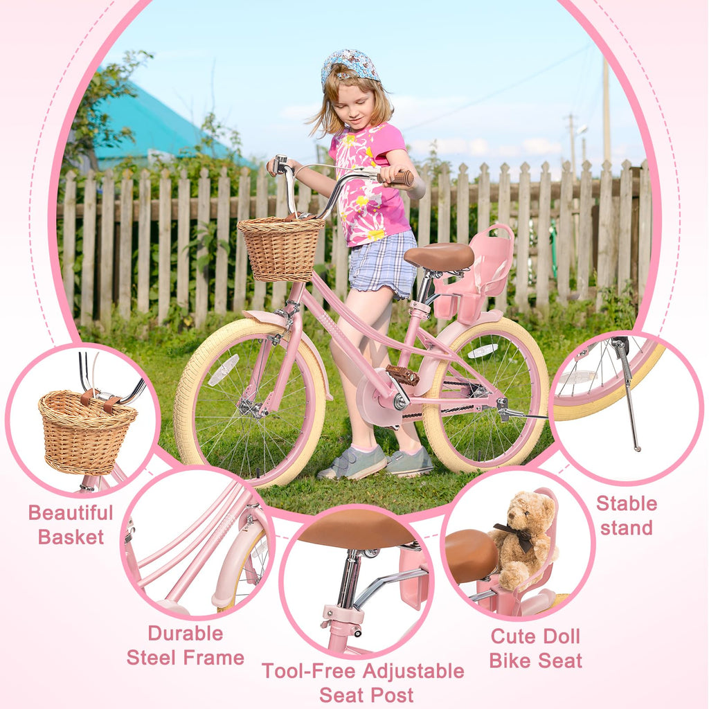 Glaf Girls Bike For 2-12 Years Old 12 14 16 20 Inch Toddlers And Kids Bike With Training Wheels & Doll Seat Girls Boys Bicycle,A
