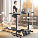 Funmily Walking Pad Treadmill With Incline,2.5Hp Brushless Wooden Under Desk Treadmill With Smart App,300 Lb Capacity,2 In 1 Por