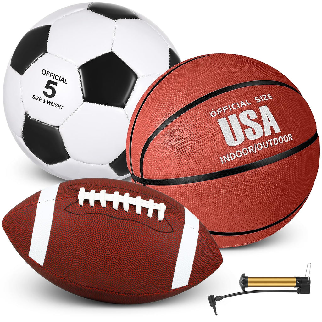 Sratte 3 Pcs Sports Balls Sport Set Including Official Size Soccer Basketball Football With Pump And Carry Bag For Teens Adults