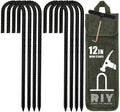 RIY Trampoline Stakes Anchors High Wind Heavy Duty Tent Stakes 12 Inch Ground Anchor Trampoline Accessories with T Hook - J Shap