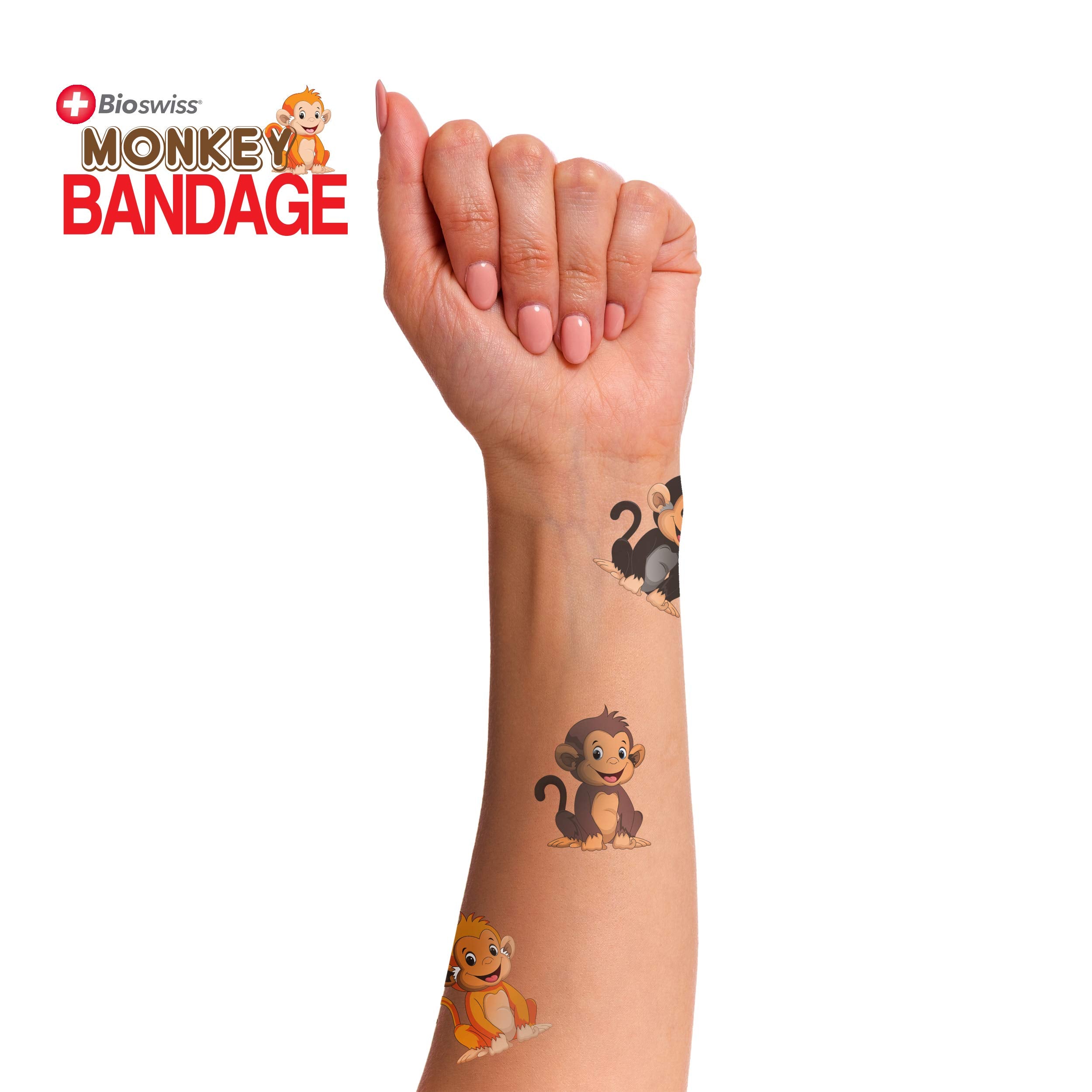 Bioswiss Monkey Shaped Bandages First Aid Latex Free Adhesive Bandage For Kids And Adults, 50 Pack