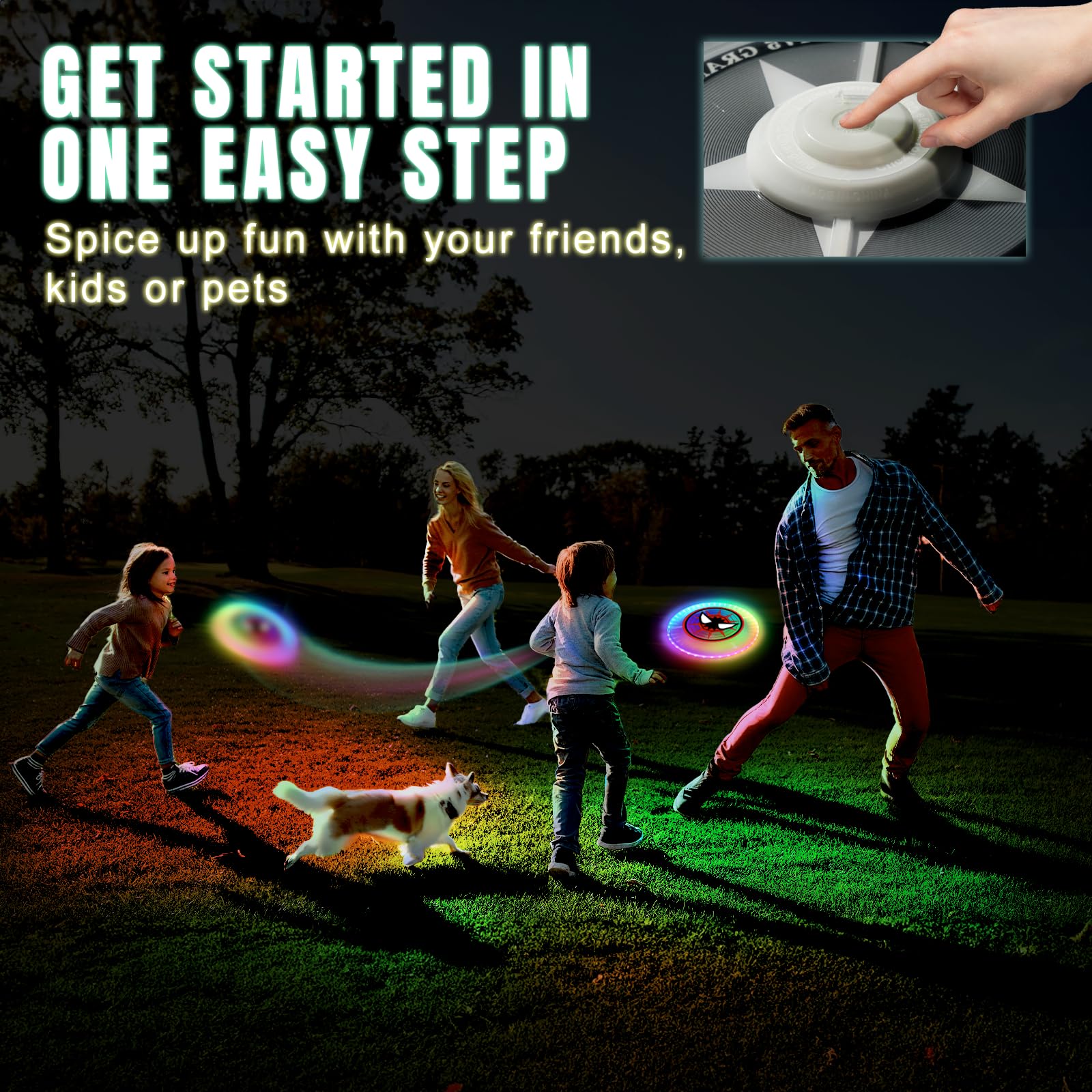 Led Flying Disc With Millions Of Colors, Rechargeable, Water-Resistant, 42 Leds, 175G Light Up Disc, 12 Modes, Spider Outdoor To