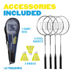 Triumph Sports 4-Player Badminton Set with 4 Rackets, 3 Shuttlecocks and 1 Carry Case, Black
