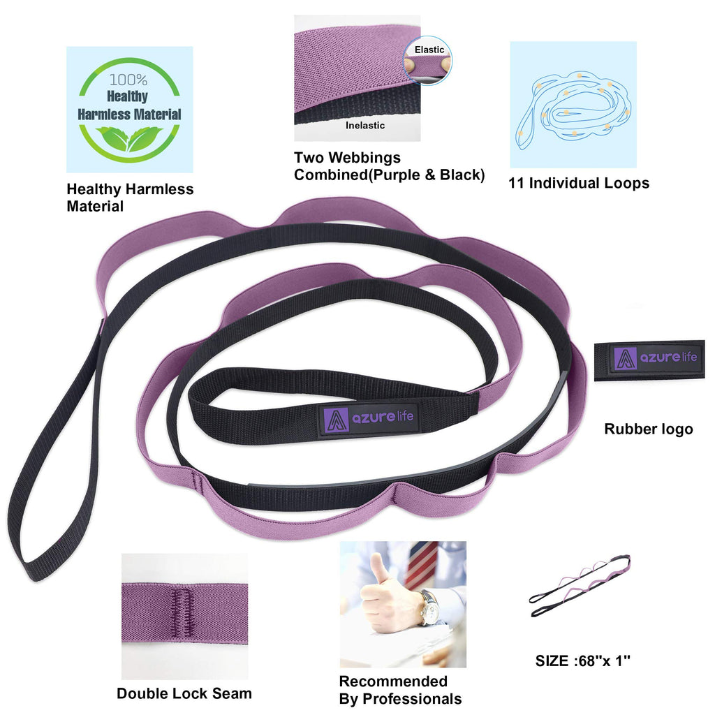 A Azurelife Stretch Strap With 11 Loops, Half Elastic Stretching Strap Band - Stretch Tool For Yoga Physical Therapy, Dance And