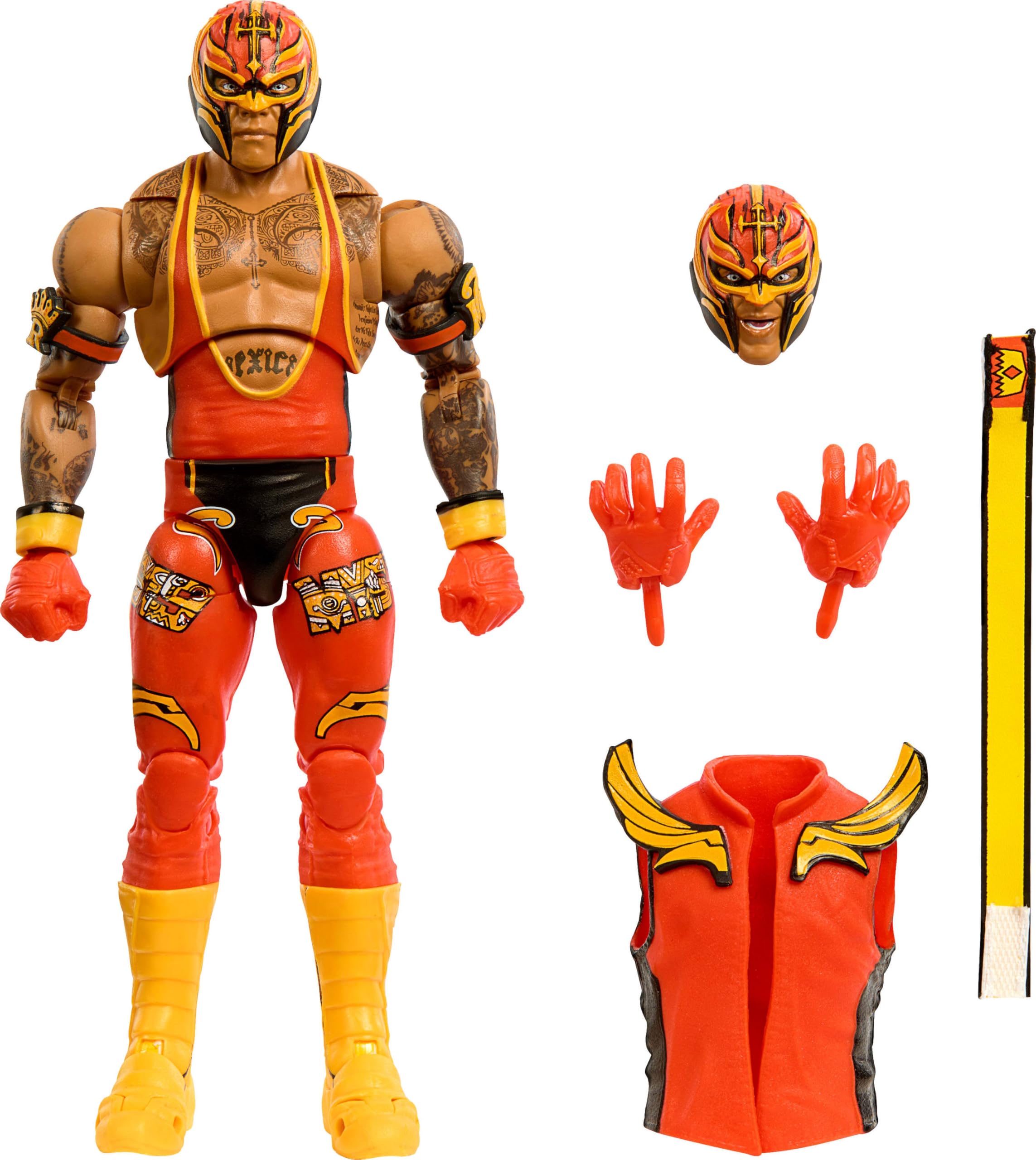 Mattel WWE Ultimate Edition Action Figure & Accessories, 6-inch Rey Mysterio Collectible Set with Swappable Heads & Hands, 30 Ar