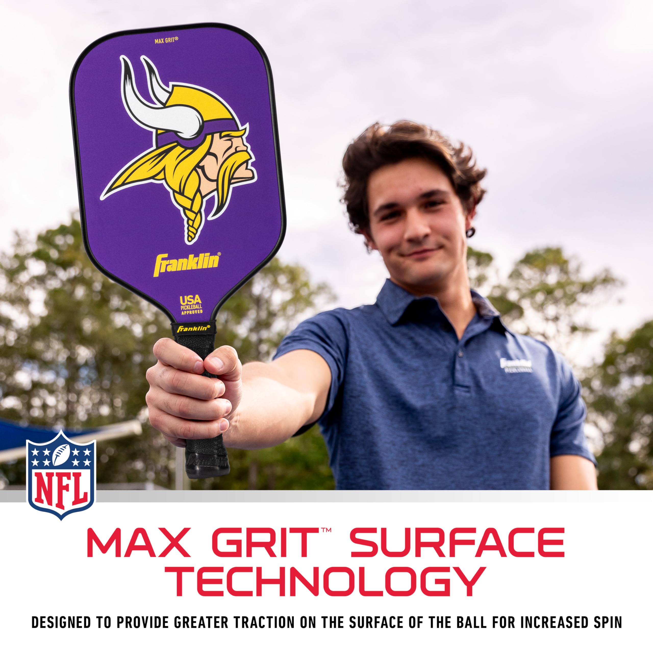 Franklin Sports Nfl Minnesota Vikings Pickleball Paddle - Pickleball X - Polypropylene Core, Team Logo - Nfl Official Licensed P
