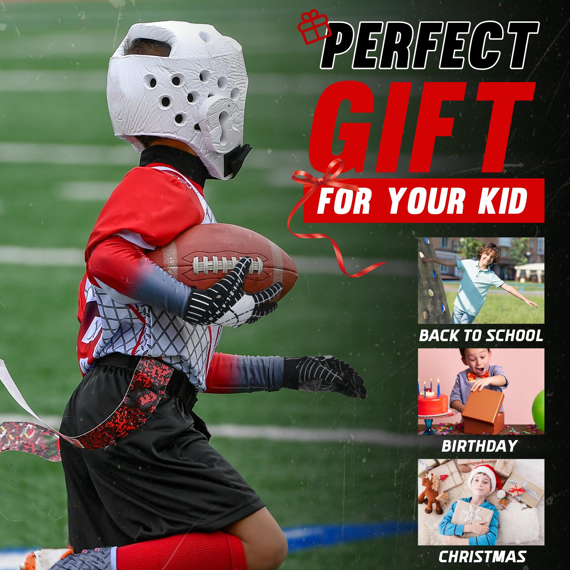 AIGEVTURE Youth Football Gloves Kid Receiver Gloves Boys Girls Unmatched Grip Great Gift (Black and White, Youth XS)