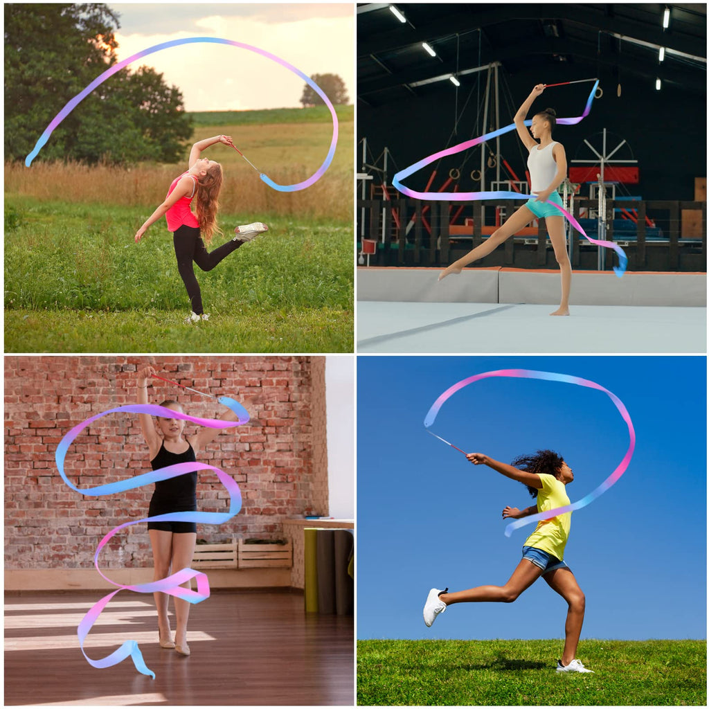 Cikyner Gymnastics Ribbon, 2 Pack Colorful Gymnastics Band With Stick, Dance Band Children Rainbow Band For School And Home Game