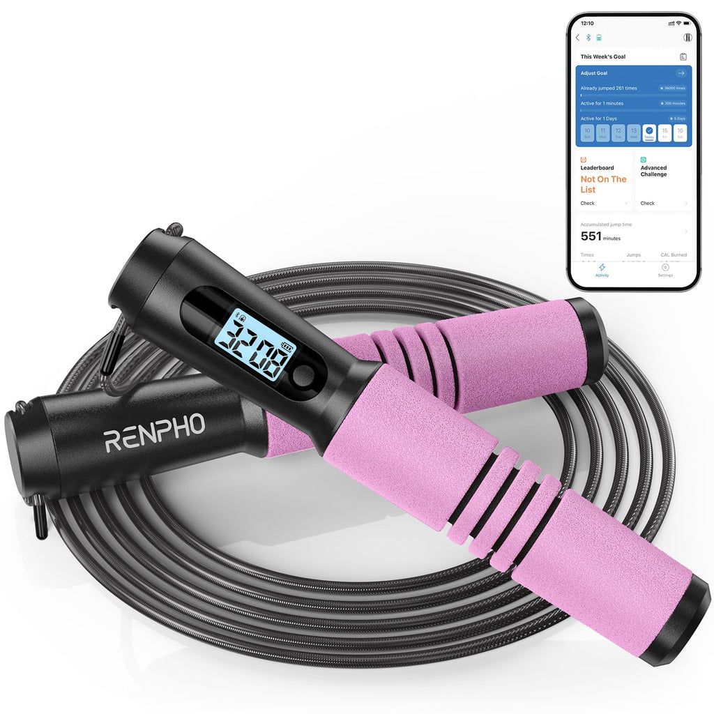 Renpho Smart Jump Rope With Counter, Fitness Skipping Rope With App Data Analysis, Workout Jump Ropes For Home Gym, Crossfit, Ju