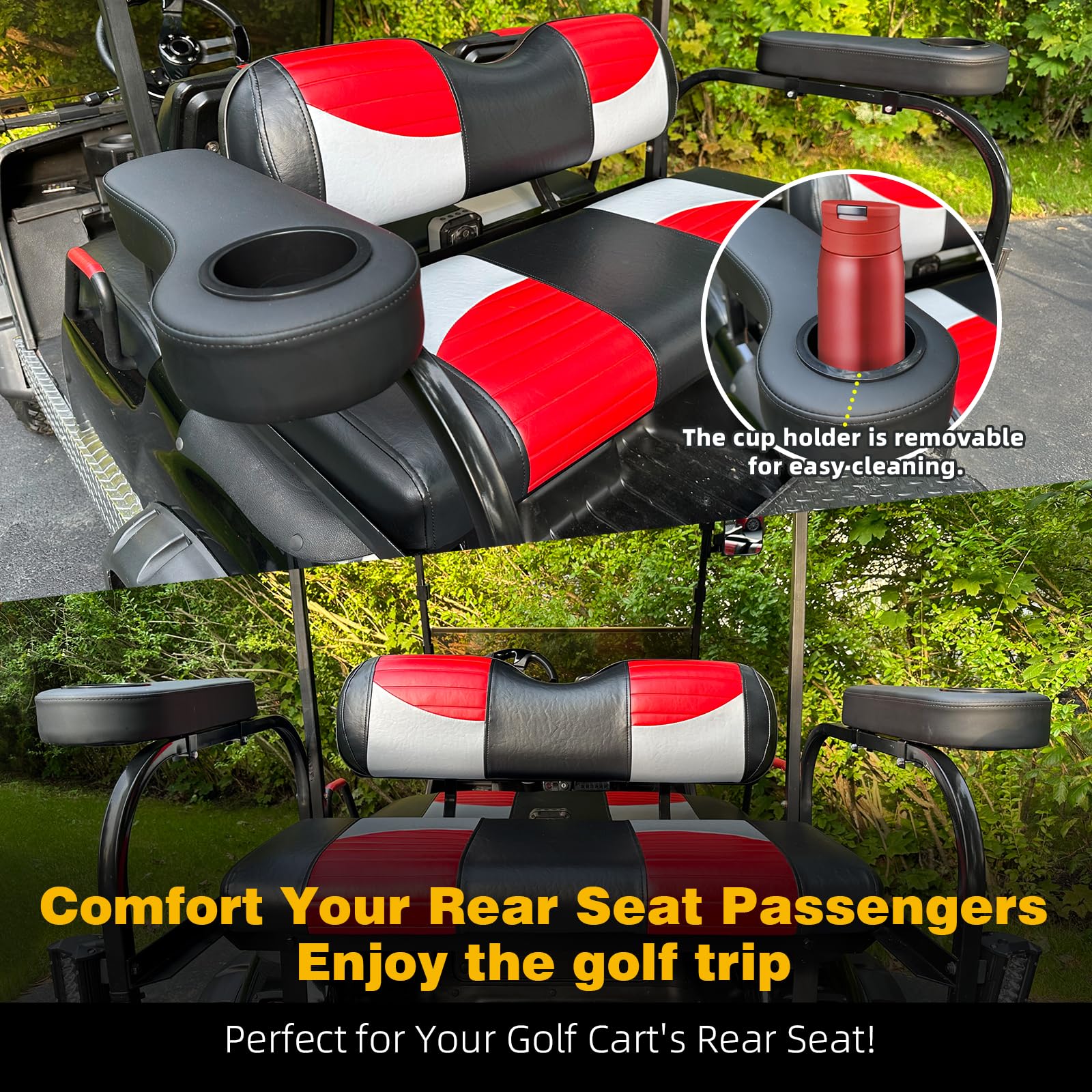 Roykaw Golf Cart Armrest With Cup Holder Compatible With Ezgo Club Car Yamaha - Upgrade Support Frame/No Drilling Required - Jus