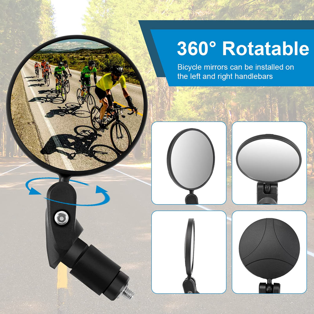 Accmor 2Pcs Bike Mirror, Bar End Bicycle Riding Rearview Mirrors For Handlebars, Adjustable 360