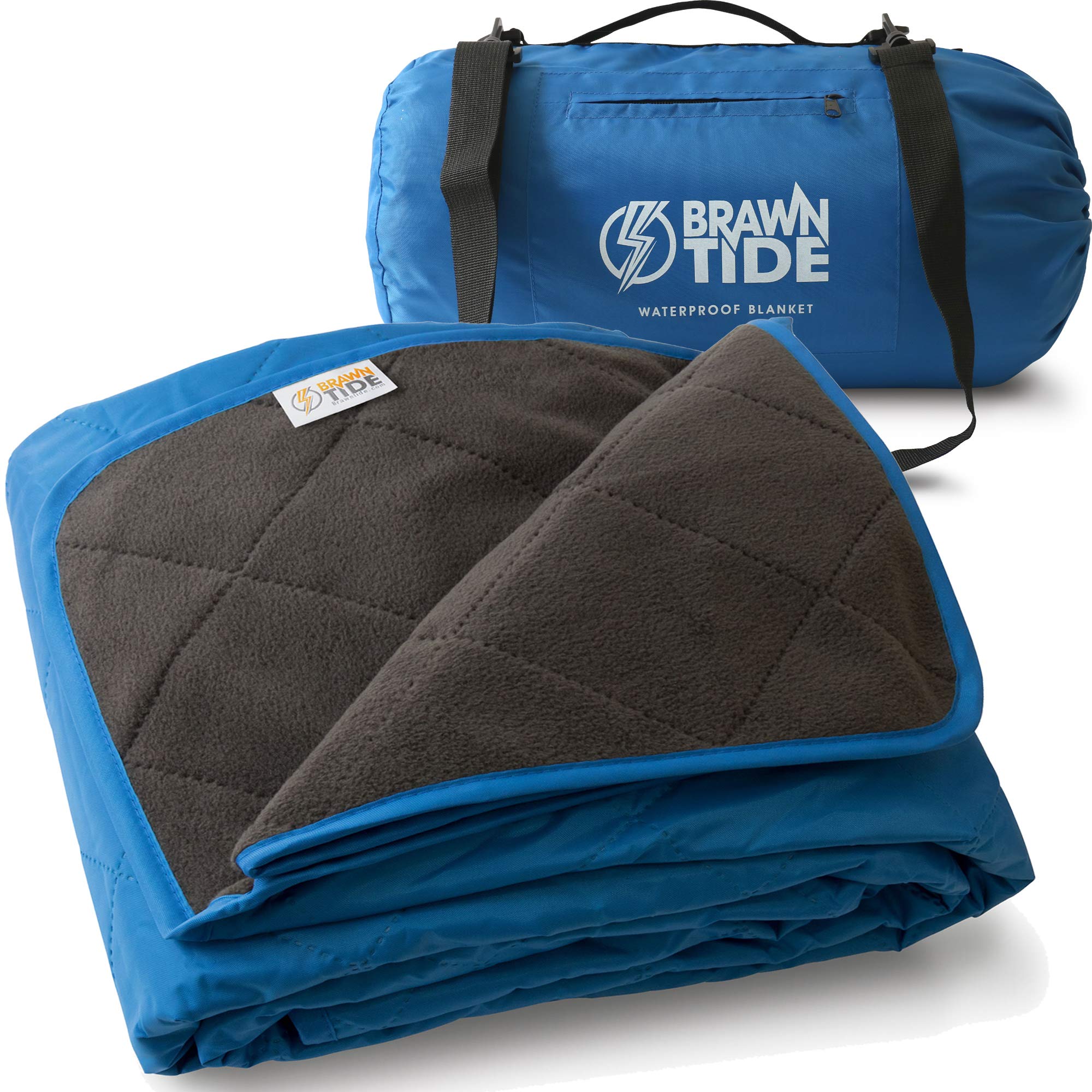 BRAWNTIDE Large Outdoor Waterproof Blanket - Quilted, Extra Thick Fleece, Warm, Windproof, Includes Stuff Sack, Ideal for Stadiu