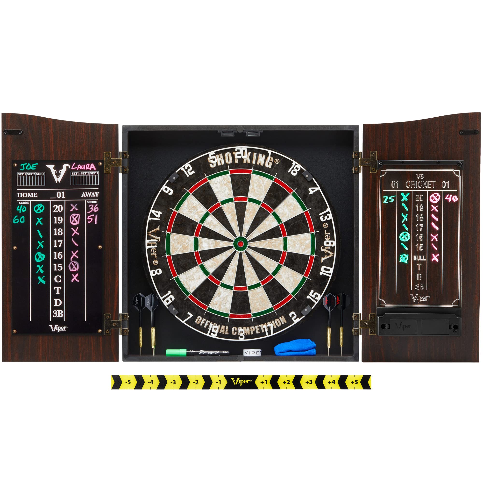 Viper By Gld Products Vault Deluxe Dartboard Cabinet With Shot King Sisal Dartboard And Illumiscore Scoreboard, Wood