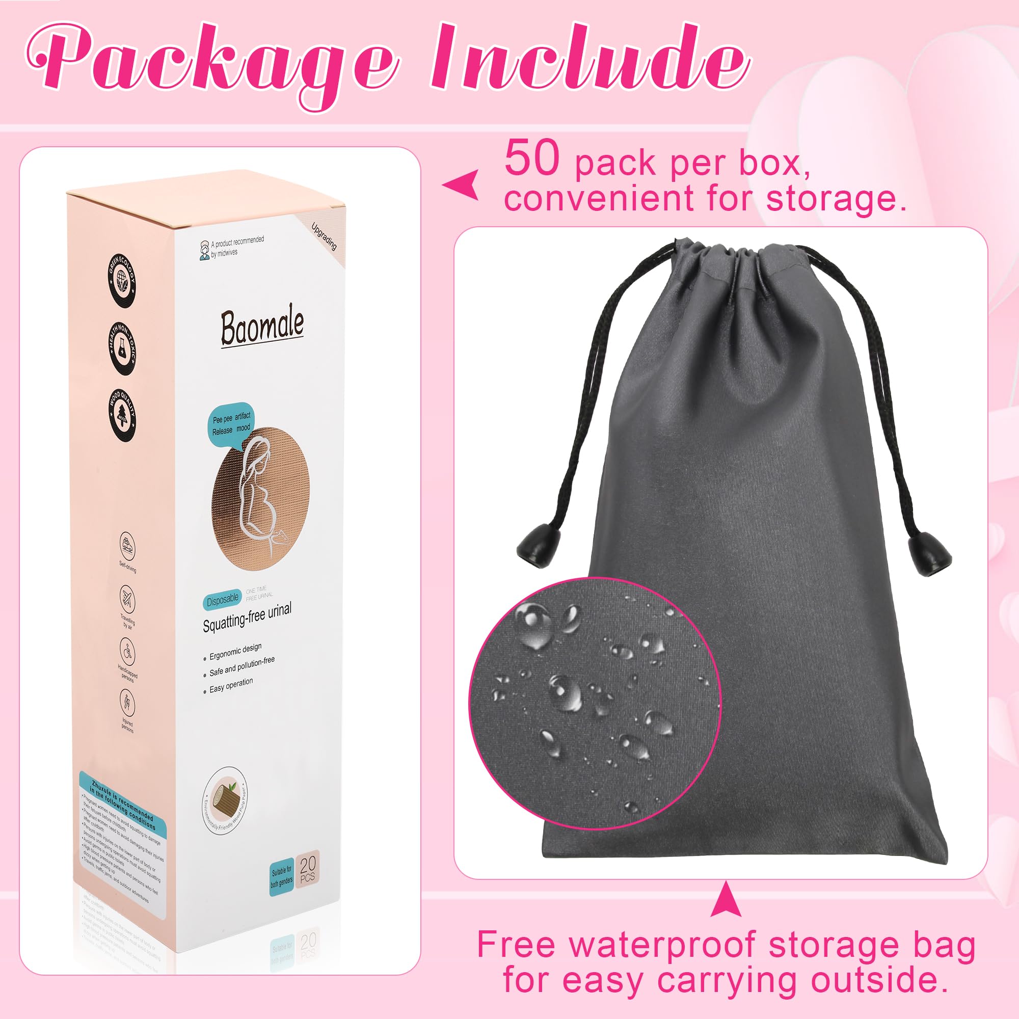 Luxiv 20 50 Pcs Disposable Female Urination Device, Portable Girl Urinal Funnel Women Outside Pee Cup Waterproof Paper Standing