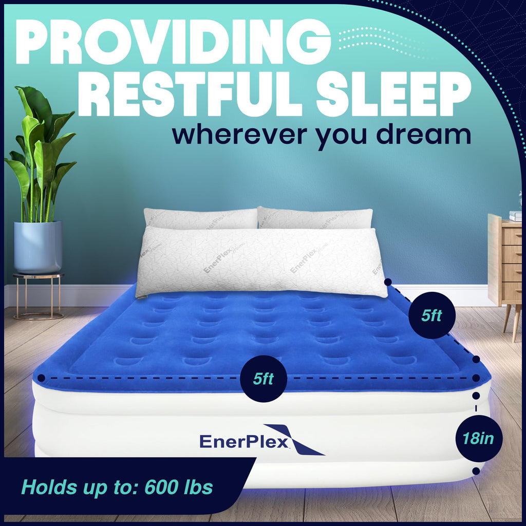 Enerplex Queen Air Mattress With Built-In Pump - 13 Inch Double Height Inflatable Mattress For Camping, Home & Portable Travel -