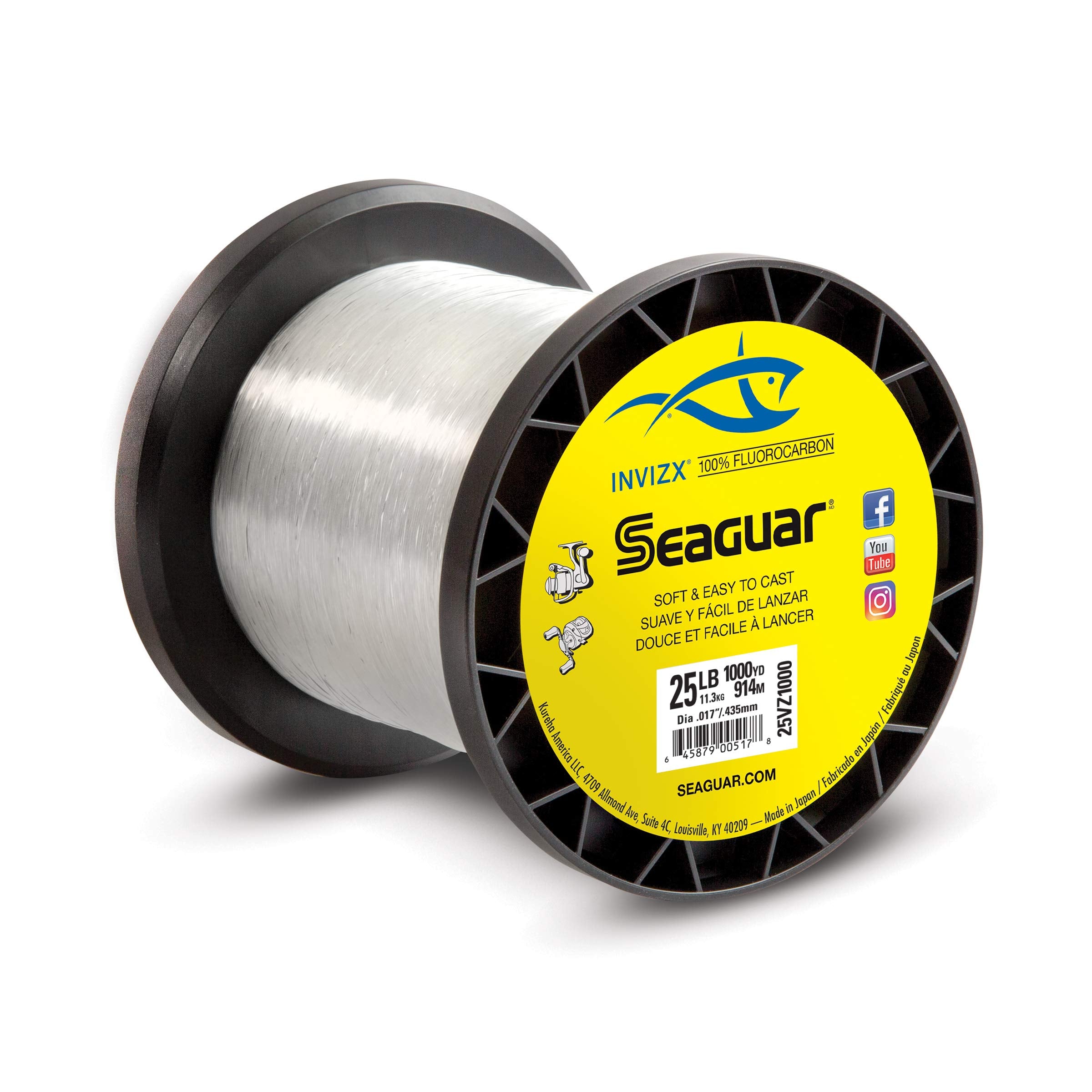 Seaguar Invizx 100% Fluorocarbon Fishing Line 15Lbs, 1000Yds Break Strength/Length - 15Vz1000