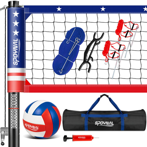 32Ft Portable Volleyball Net Set For Backyard - Anti-Sag Winch System With 1.9 '' Aluminum Poles, Adjustable Beach & Grass Outdo