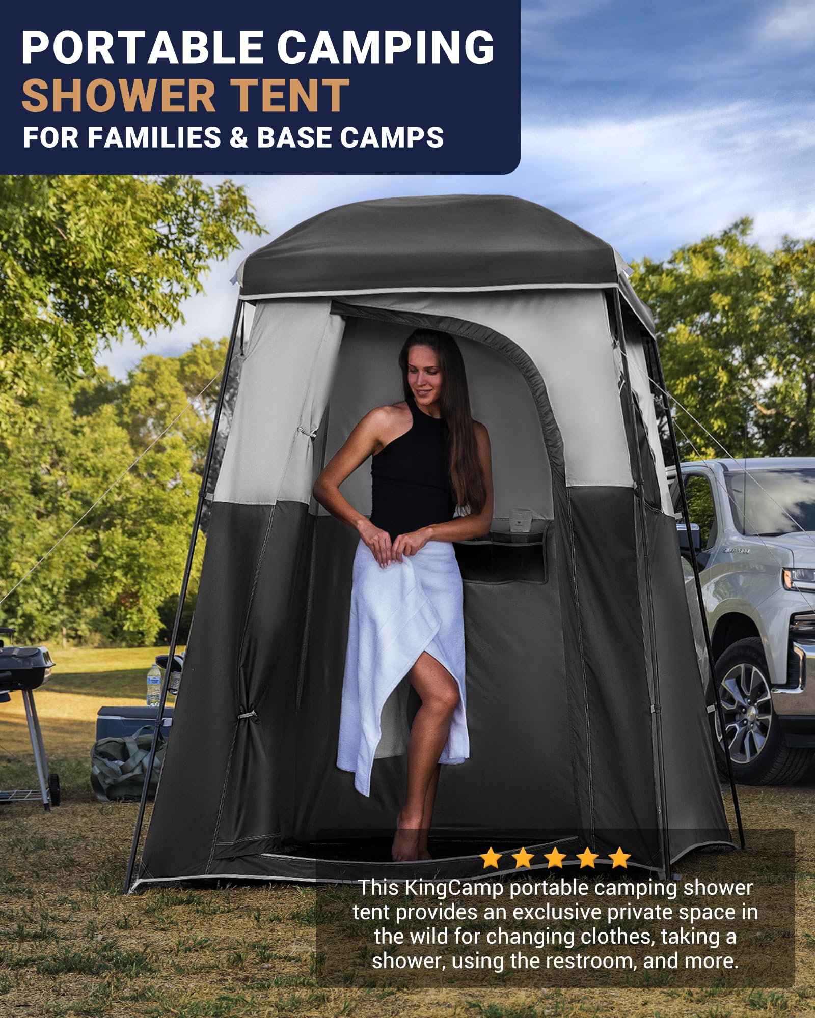Kingcamp Camping Shower Tent, Portable Outdoor Privacy Toilet & Changing Tent Windproof & Waterproof Easy Setup 1 Or 2 Room Shel