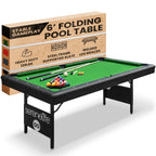 Serenelife 6-Ft Folding Pool Table - Portable Billiard Table - Includes 2X Cue Sticks, Full Set Of Balls, Chalk, Brush - Foldabl