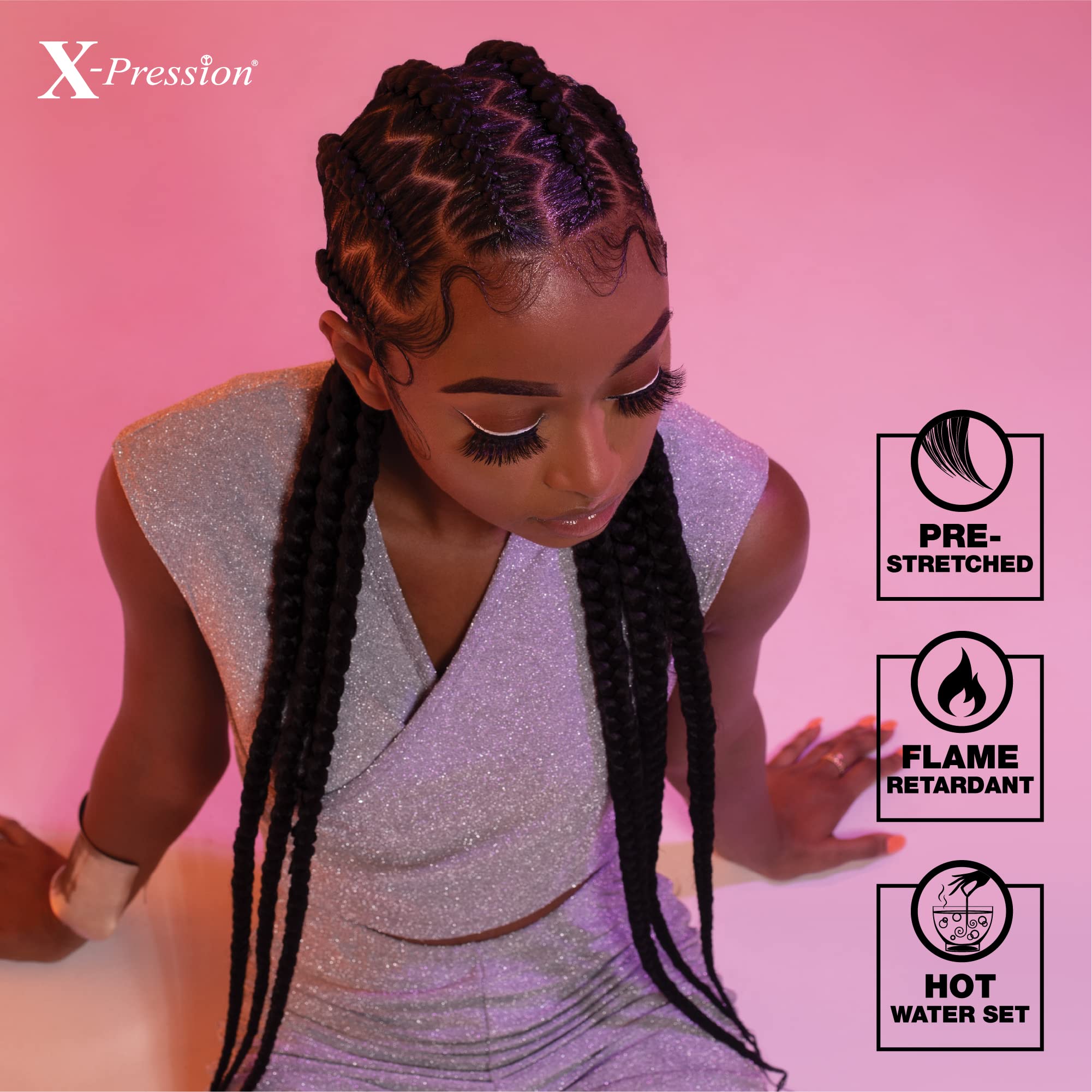 Sensationnel X-Pression Prestretched Braiding Hair - Kanekalon Flame Retardant Smooth Yaki Braid Hair Extension 3X 58 Inch (1 Pa