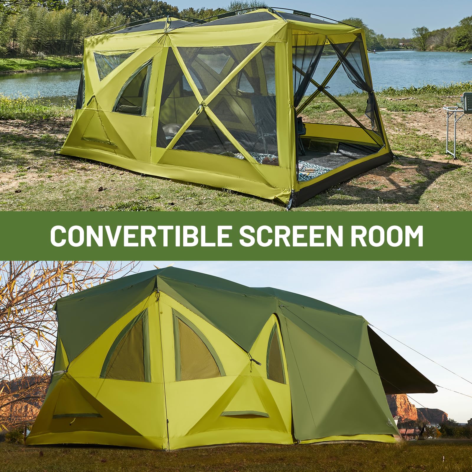 Timber Ridge 8 Person Instant Pop Up Cabin Tent, Easy 90 Second Setup, Weather Resistant Camping Family Hub Tent With Rain Fly A