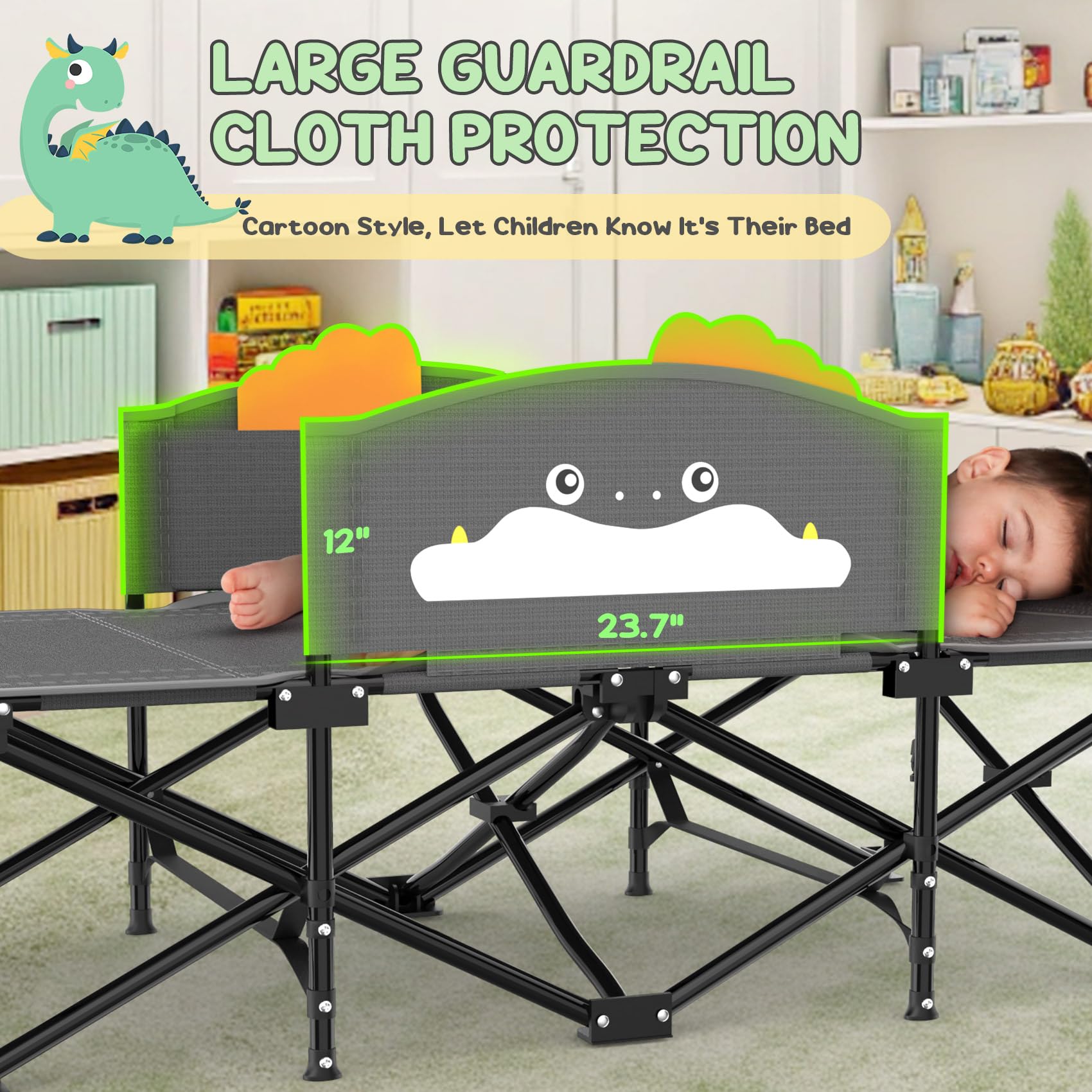 Slendor Toddle Cot, Toddler Portable Bed W/Cartoon Handrail, Blanket (5Ft X 4Ft), Folding Toddler Cots For Camping, Travel Bed,
