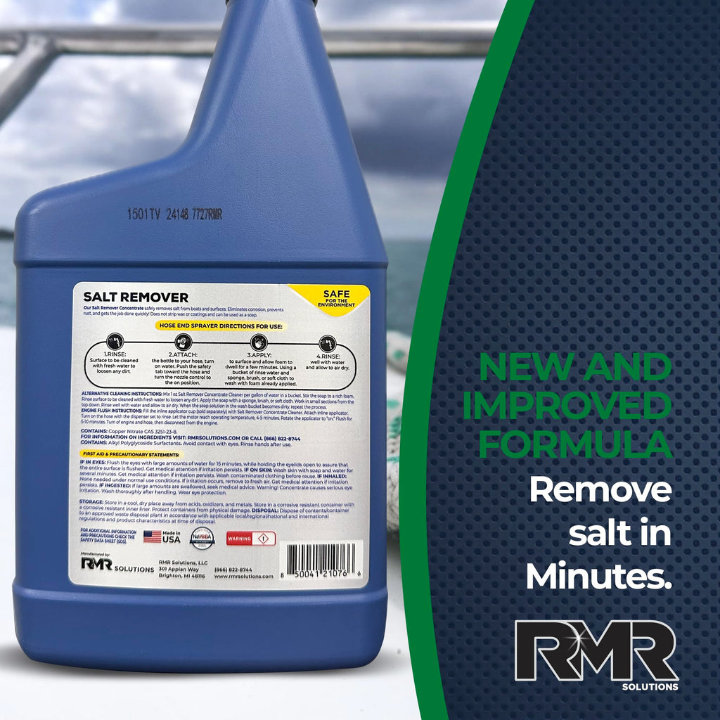 Rmr Salt Remover Concentrate Cleaner, Salt & Rust Remover & Engine Flush For Boats, Trucks, & Vehicles, 32 Ounce Bottle With Hos
