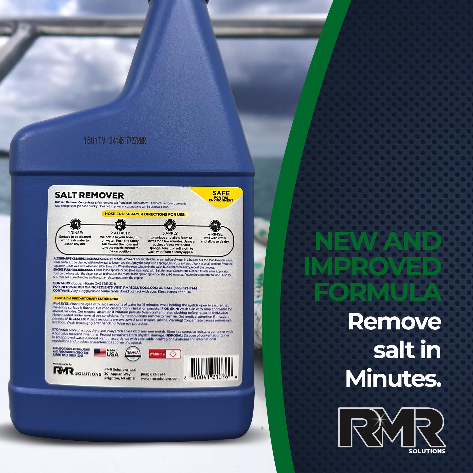 Rmr Salt Remover Concentrate Cleaner, Salt & Rust Remover & Engine Flush For Boats, Trucks, & Vehicles, 32 Ounce Bottle With Hos