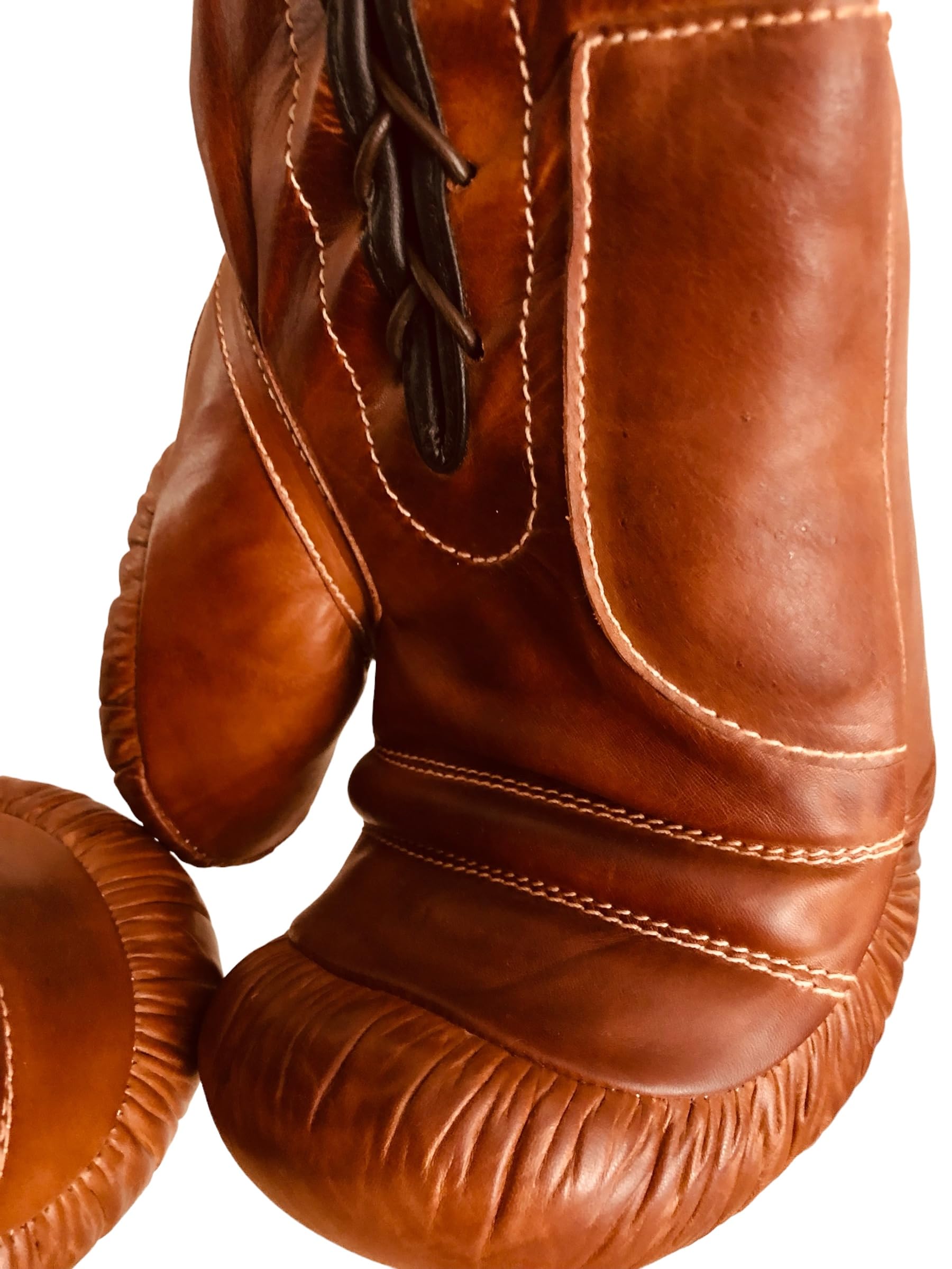 Geoffrey Tan Leather Vintage Boxing Gloves With Leather Laces  12Oz  Retro (Tan), Large