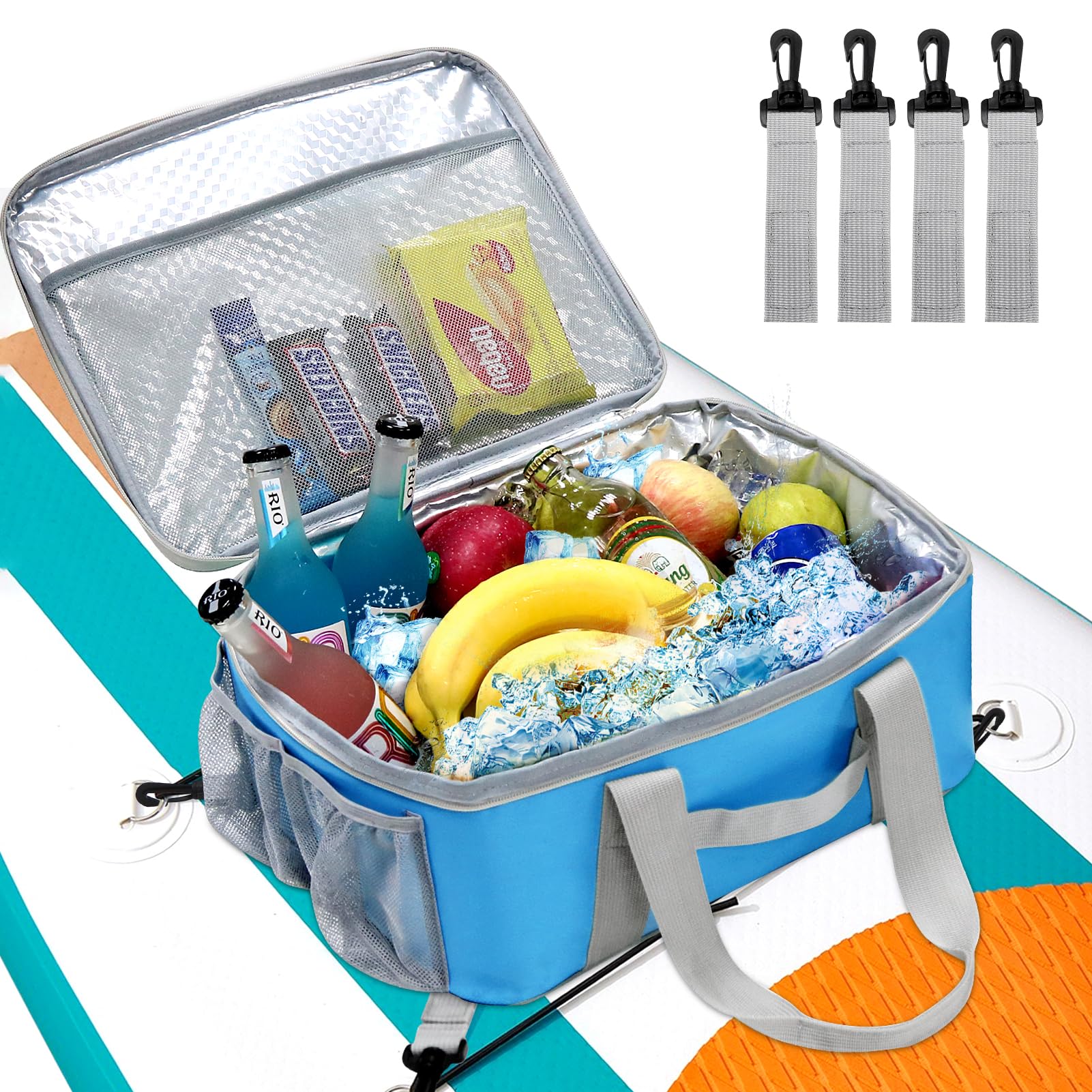 Karltion Paddle Board Cooler Bag, Waterproof Portable Deck Bag With Top Mesh Pocket,Kayak Cooler Bag With Side Pouches For Water