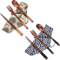 2 Sets Wooden Flatware Wooden Fork and Spoon Chopsticks Reusable Tableware Cutlery Set Travel Utensils Tied Line Flatware, Eatin