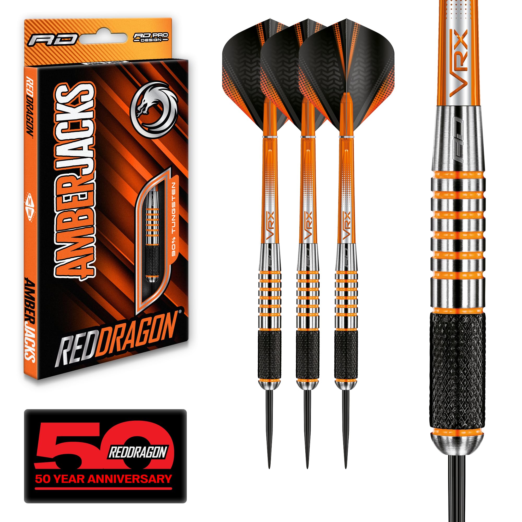 Red Dragon Amberjack 9: 28G - 90% Tungsten Steel Darts With Flights, Shafts, Wallet & Red Dragon Checkout Card